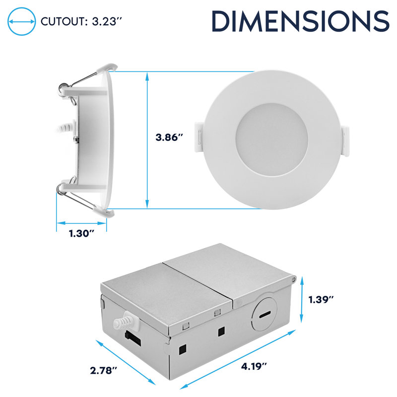 Luxrite Éclairage encastré à DEL, mini projecteur rétroéclairé ECO, 5CCT 2700K-5000K, 660LM, 8W, faisceau 100 °, intensité variable 10% à 100%, trio ETAC