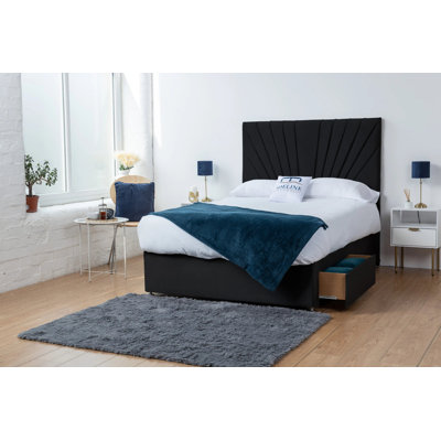 Royal Plush Fabric Divan Bed Set with 20'' Sunburst Headboard, 10'' Spring Memory Foam Mattress, and 2 Drawers