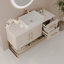 Meuble-lavabo autoportant élégant en bois avec accents dorés et lavabo en céramique pour les salles de bain modernes