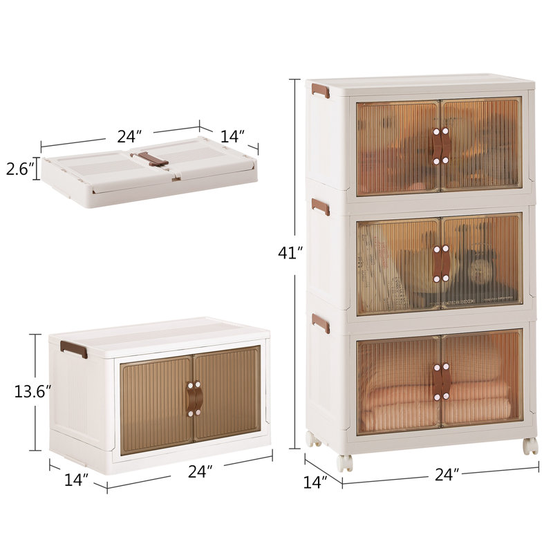 3-Tier Stackable Foldable Storage Bins With Lid And Wheels, 3