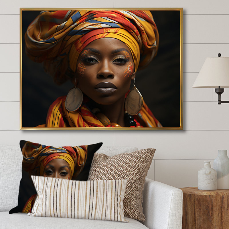 Voix sur toile, art africain-américain, Cadre flottant doré, H 34 po x l 44 po x P 1,5 po