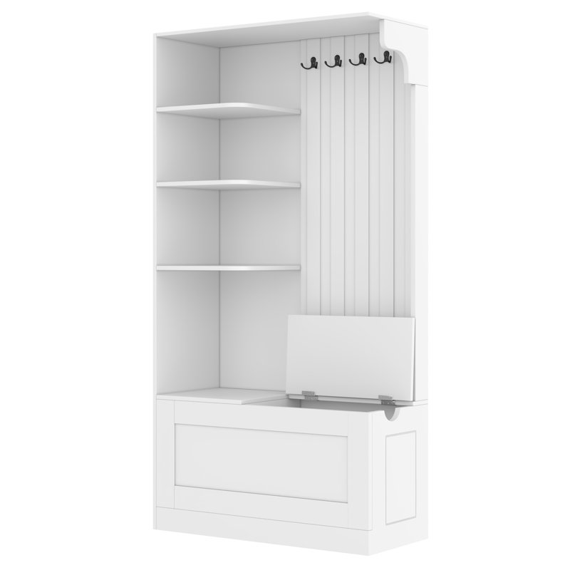 Multifunctional Left-Right Combination Hall Cabinet (Can Be Used Separately) With Storage And 4 Hooks, Storage Cabinet/ Hall Tree 2 In 1 For Living Room, Kitchen And Hallway