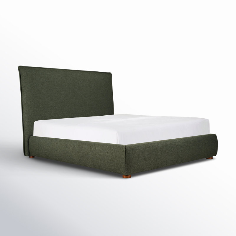 Timothy Upholstered Low Profile Platform Bed, King, Dark Green Basketweave, 54