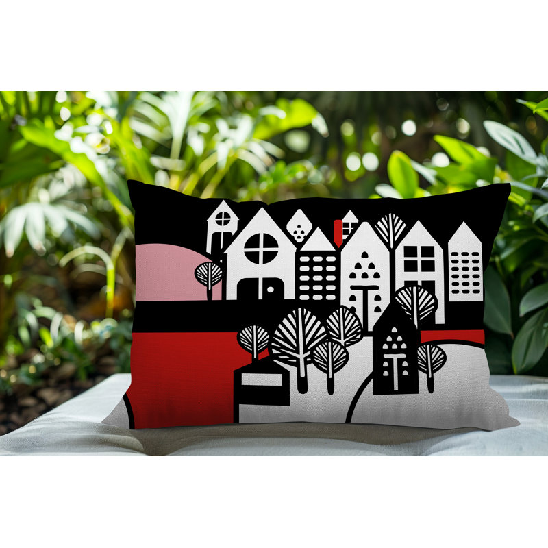 Oreiller rectangulaire réversible intérieur / extérieur Hansen, Rectangle H 14 po x l 20 po, Rouge