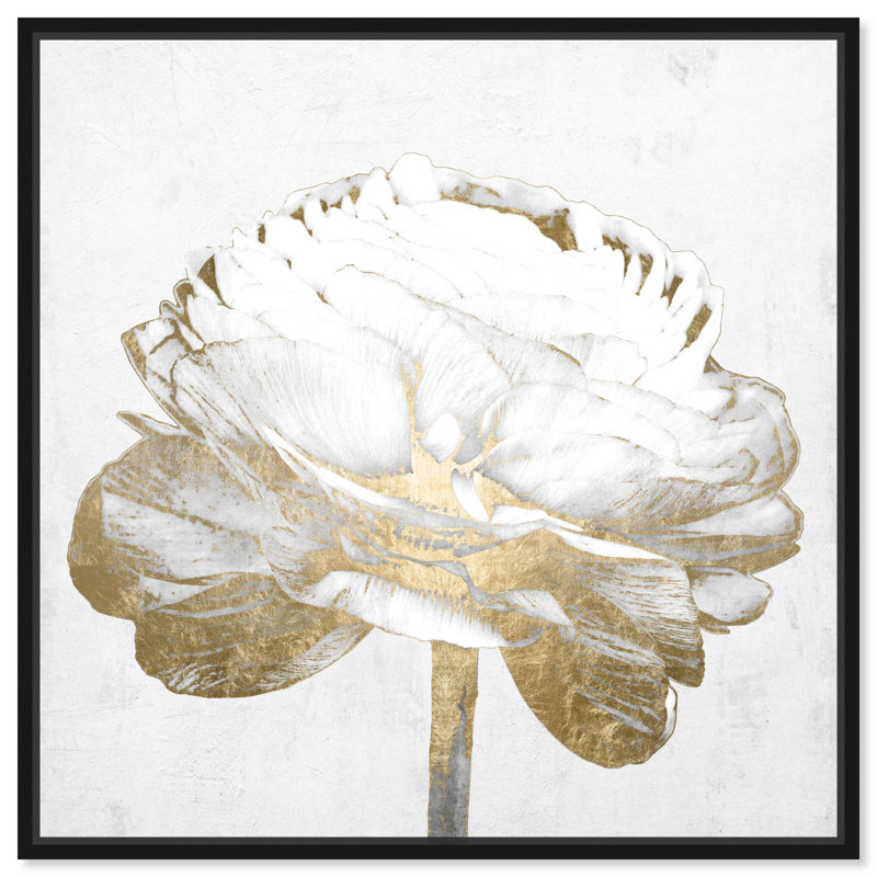 White Love Peony - peinture sur toile, H 16 po x l 16 po, Toile encadrée noire