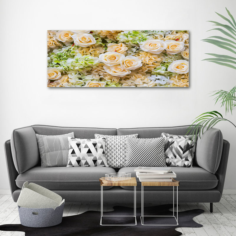 Roses - No Frame Print on Glass, 50cm H x 125cm W x 2cm D, Canvas