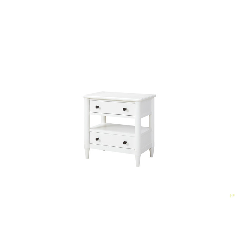 Table de chevet ouverte avec 2 tiroirs, Blanc