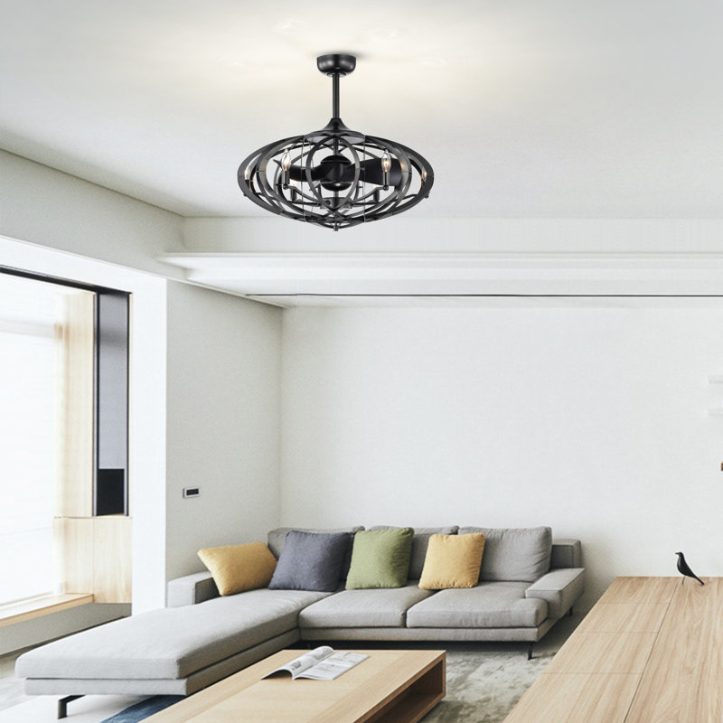 Ventilateur de plafond 19 po à 3 pales en cage avec télécommande et ensemble d'éclairage inclus