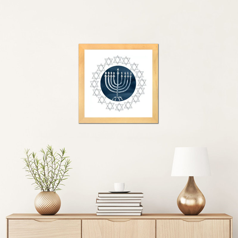 «Happy Hanukkah Collection F» par Grace Popp - impression, H 16 po x l 16 po x p 1 po, Toile avec cadre en bois beige, Blanc