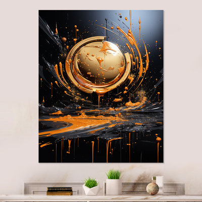 «Black and Gold Spiral Graffiti III - Abstract Collages», art mural en métal