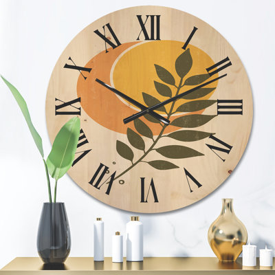 Horloge murale abstraite géométrique soleil et lune avec feuille V