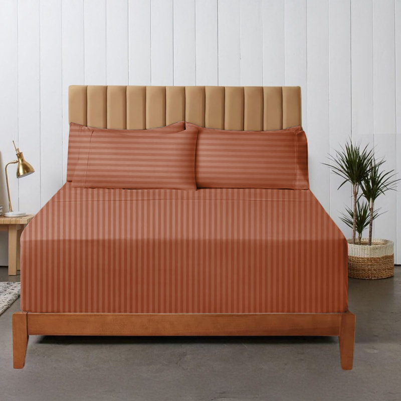 200 Thread Count Striped Microfiber Fitted Sheet, Rust, Super King (6')