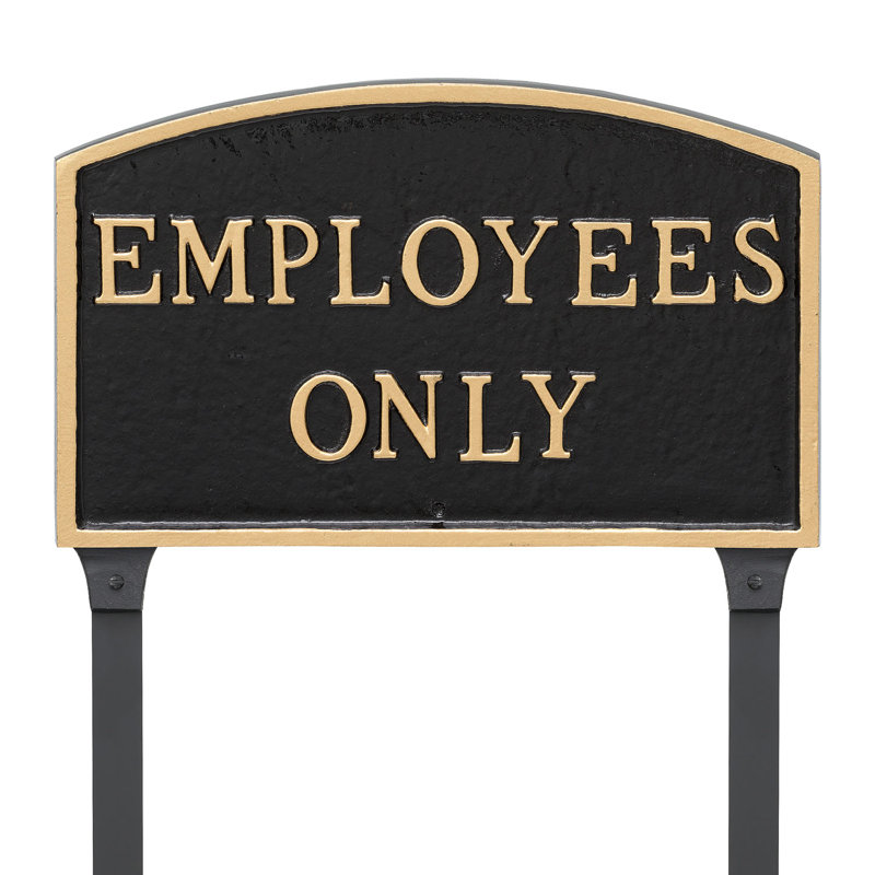 Enseigne de jardin pour employés seulement, Noir / or, H 10 po x l 15 po x P 0,25 po
