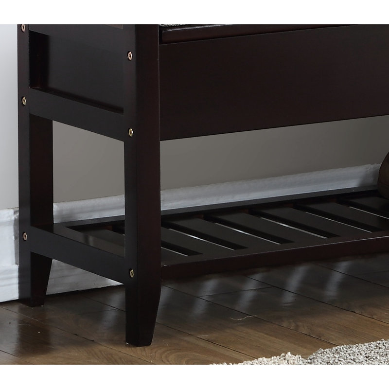 Finish Bench With Beige Upholstered Shoe Holder Seat And Storage