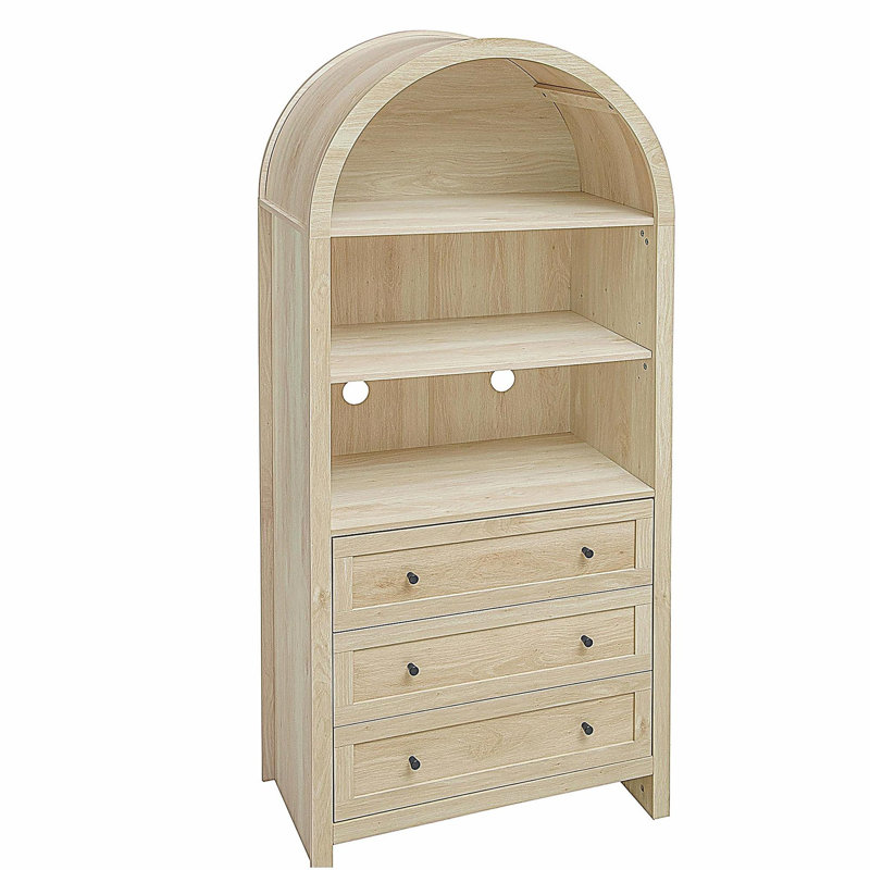 Modern Farmhouse Wood Kitchen Storage Cabinet, Arched Storage Display Cabinet with Adjustable Shelves, Versatile Cupboard Kitchen Pantry