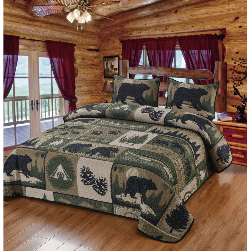 Ensemble de literie à courtepointe Bear Camp, Courtepointe pour lit simple + 1 taie décorative