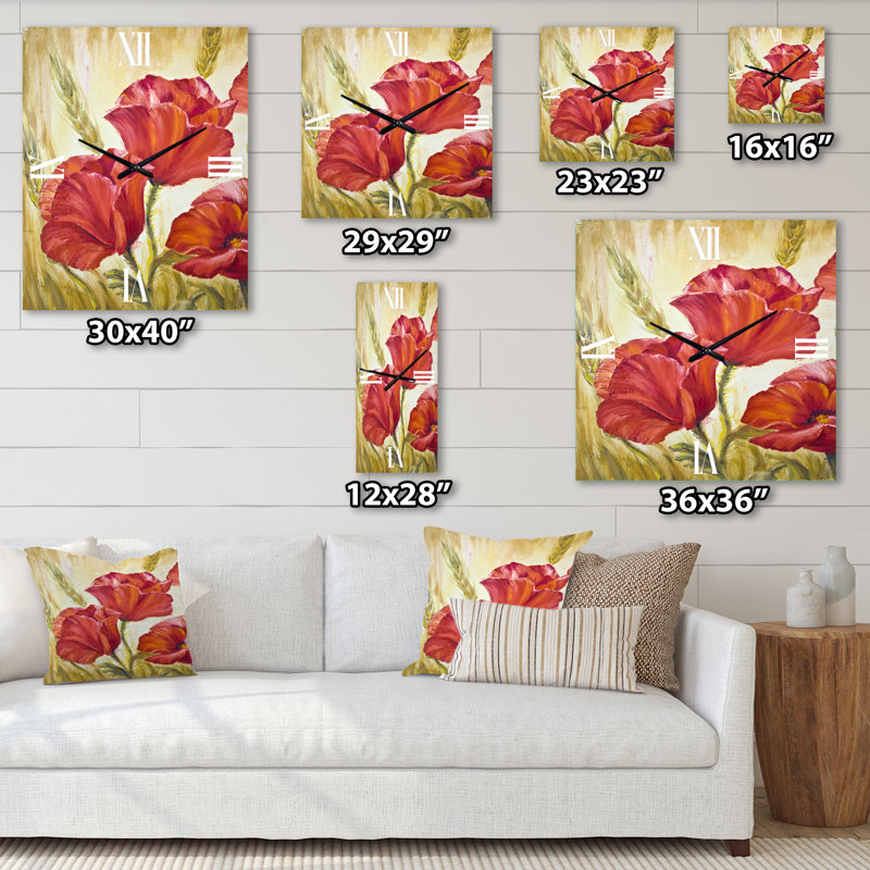 Horloge murale «Blossoming Poppies in Wheat Fields II», Grand