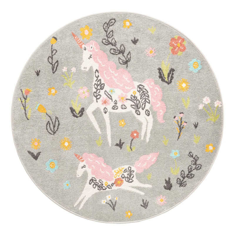 Tapis gris Whimsy, Rond 5 pi 3 po