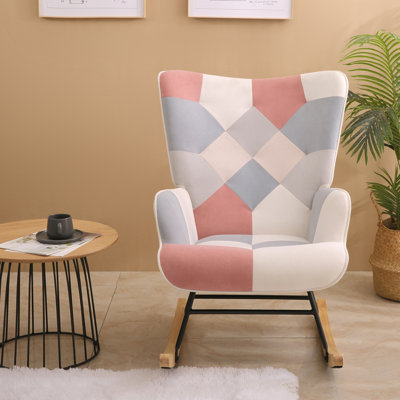 Chaise berçante en tissu Mid Century