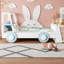 Lit voiture de course simple AVELOR Whimsical avec tablettes de rangement intégrées | Lit plateforme pour enfants pour le jeu et l'organisation imaginatifs-1757660525