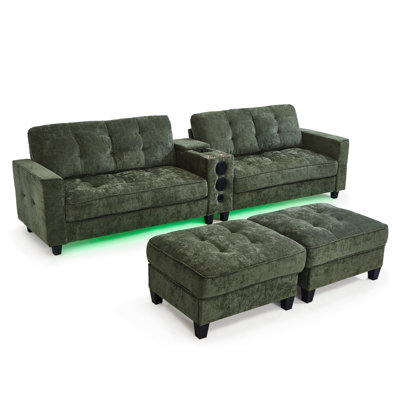 Spacious Modern Green Sectionals With Multifunctional Storage And Led Lighting