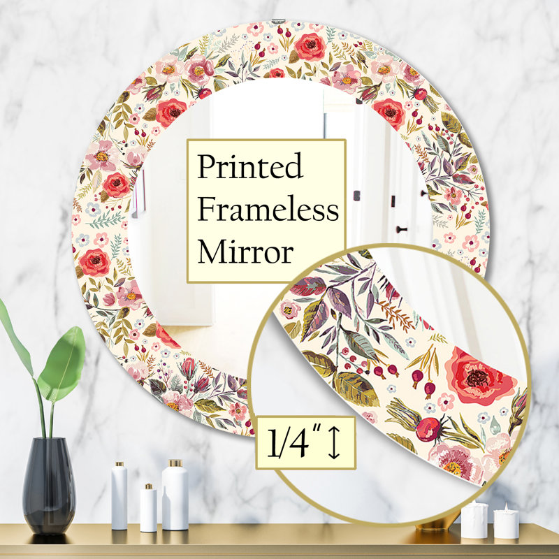 Rétro fleur et feuilles rétro - miroir mural romantique, H 31,5 po x l po