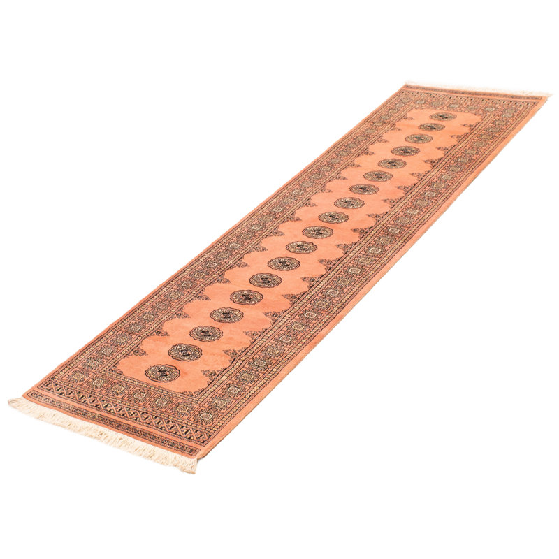 Tapis unique en laine noué à la main saumon Bokhara 2 pi 8 po x 9 pi 7 po Peshawar