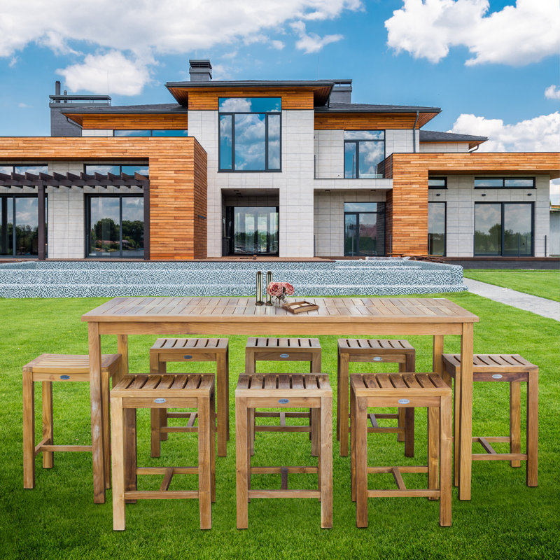 Ensemble bistro 9 pièces en bois de teck 9 pièces avec table rectangulaire 71 "et 8 tabourets Antigua