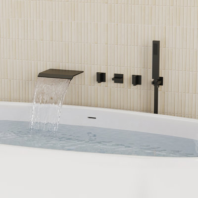 Wall Mounted Waterfall Tub Spout Bathtub Faucet with Diverter & Handheld Shower