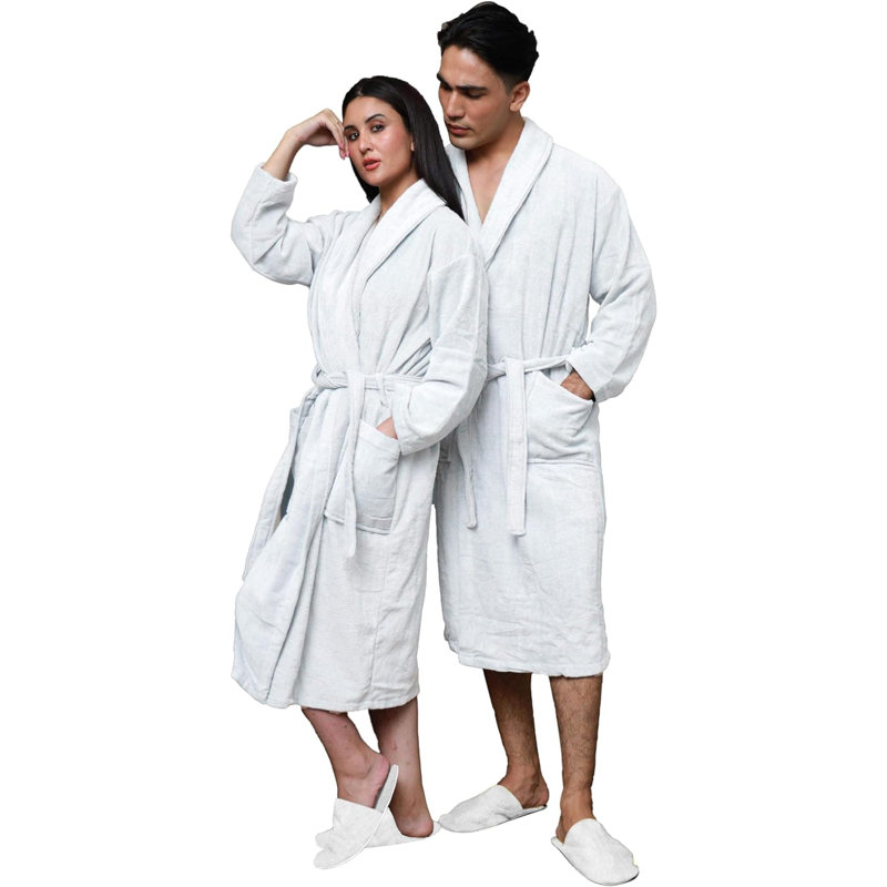 Egyptian-Quality Cotton Velour Toweling Bathrobe with Slippers Lightweight Robe, M