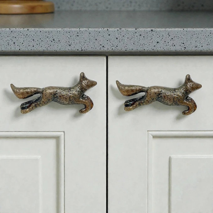 Antique Bronze Running Fox Knob