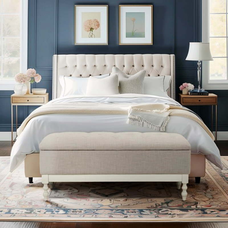 Banc de rangement capitonné, banc de chambre rembourré