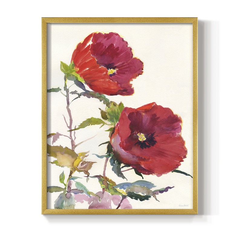 Hibiscus Glow I Framed Print - Solid Wood, 21" H x 17" W, Gold