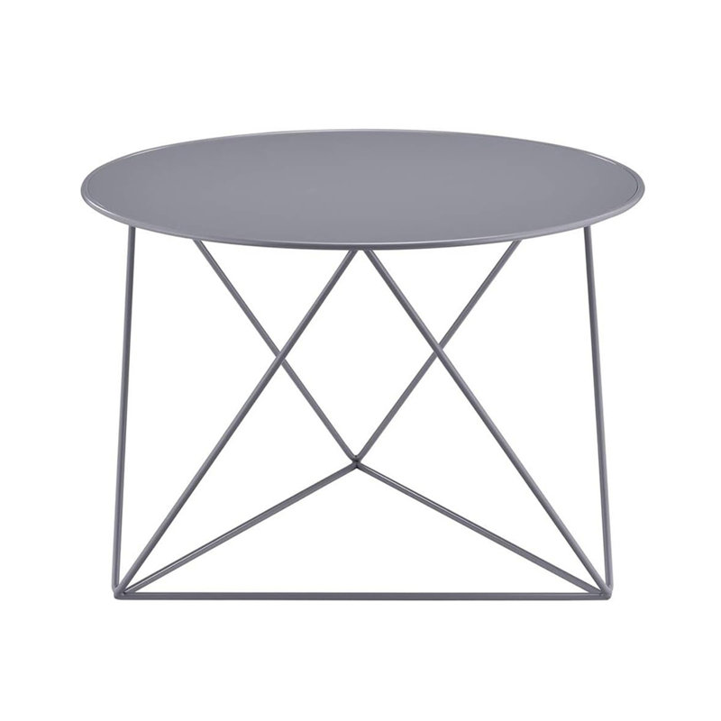 Table de bout ronde en métal avec finition seulement la table, sans chaises.