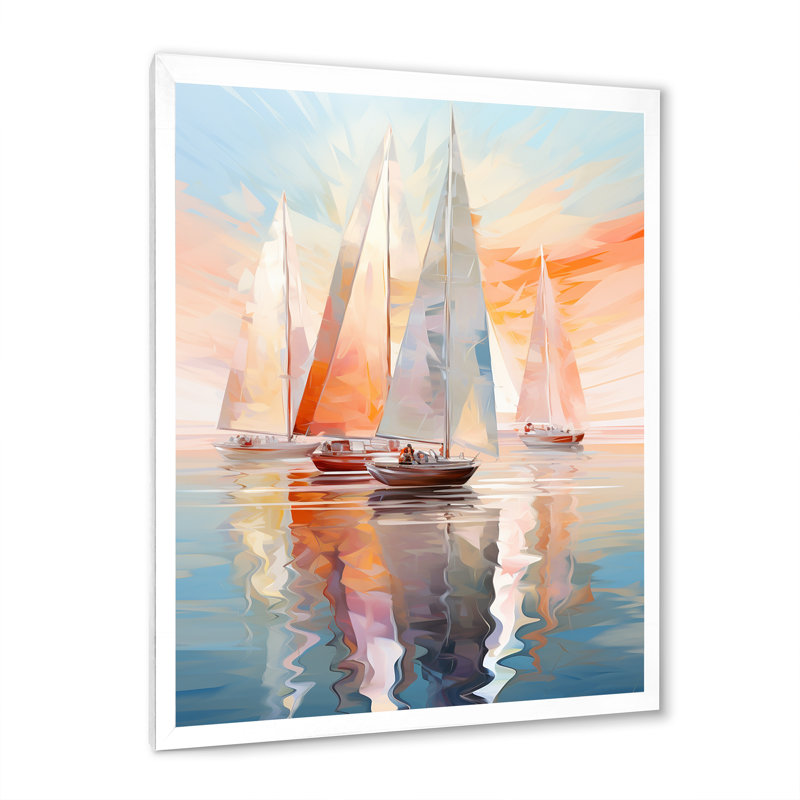 Minimalisme, voilier, rythme, art mural, Cadre simple blanc, H 44 po x l 34 po x P 1,5 po