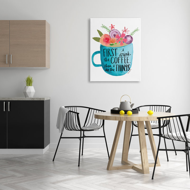 Tasse «Drink Coffee Do Things» à motif floral - impression sur bois, H 40 po x l 30 po x P 1,5 po, Toile tendue