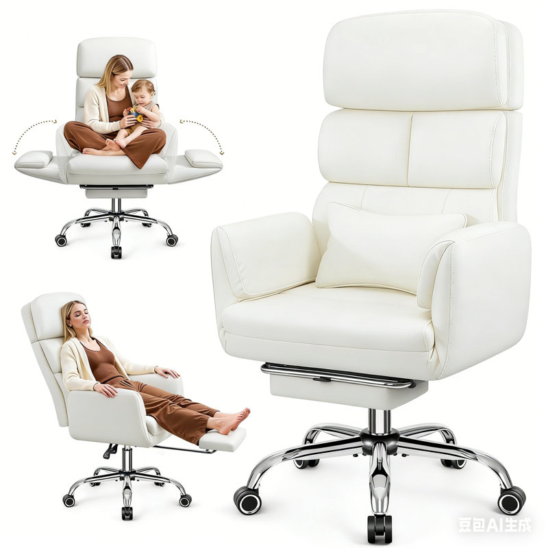 Chaise de bureau ergonomique inclinable à haut dossier avec siège rembourré, Blanc / Blanc