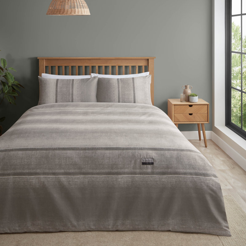 Denim Easy Care Duvet Cover Set with Pillowcases, Double Duvet Cover + 2 Standard Pillowcases, Grey
