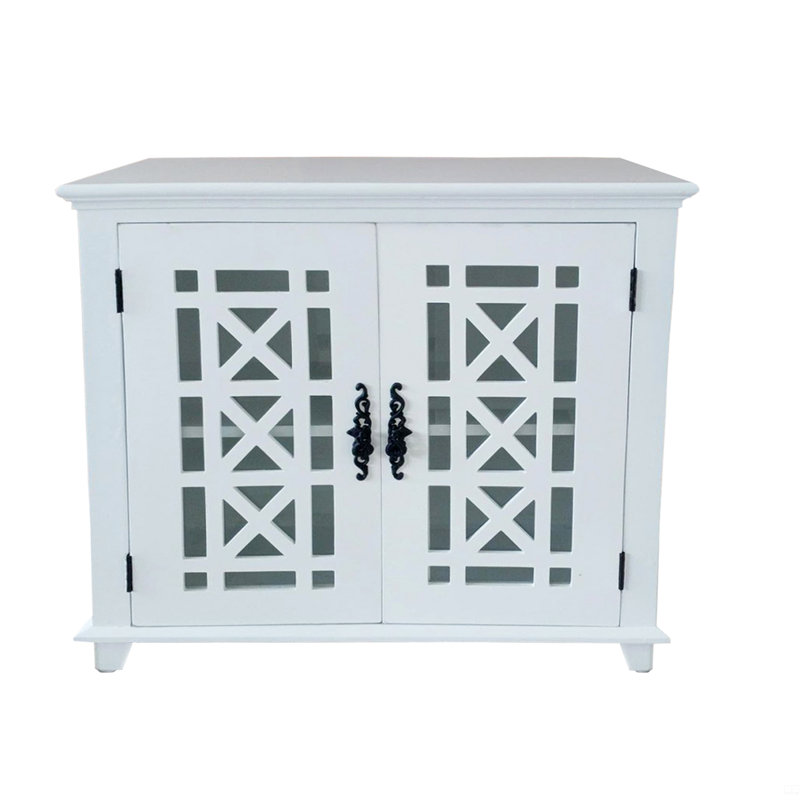 Armoire décorative en bois massif avec porte et tablette en verre