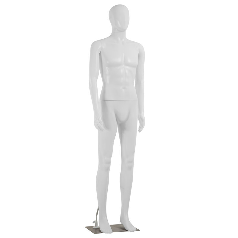 73 Inch White Adjustable Male Mannequin with Metal Base Stand