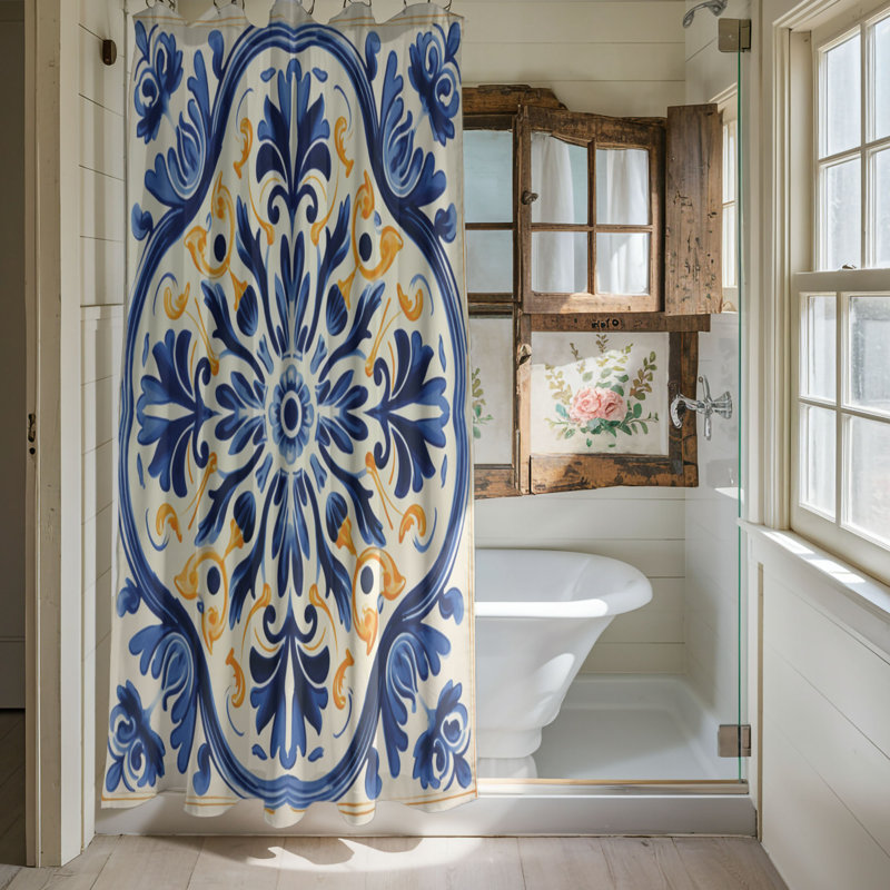 Rideau de douche standard 1 pièce Portugaise Ceramics, H 74 po x l 71 po