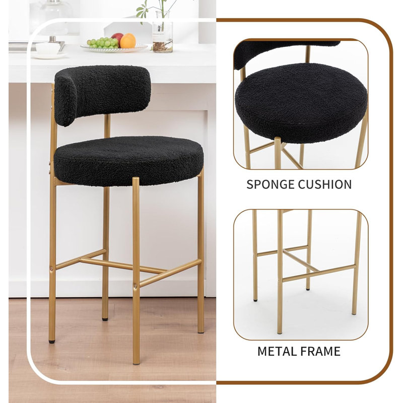 Gold Boucle Bar Stools Set Of 4, 26" Modern Counter Stools With Backs, Upholstered Barstools For Kitchen Island, Bar, Cafe