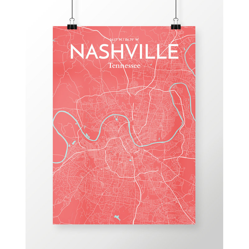 Nashville City Map - Unframed Print, 17" H x 11" W