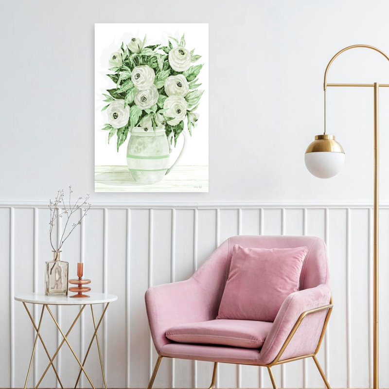 «Ranunculus Pitcher», art floral contemporain, H 24 po x l 16 po