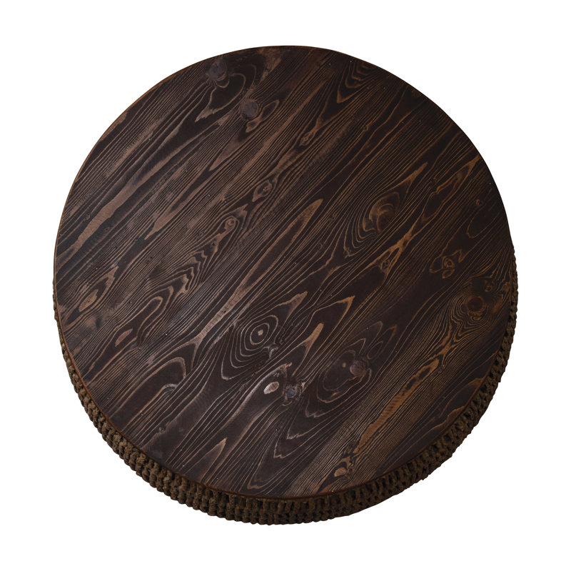 Conelia Hand-Woven Seagrass and Pine Wood Round Coffee Table, Natural, Brown/Brown