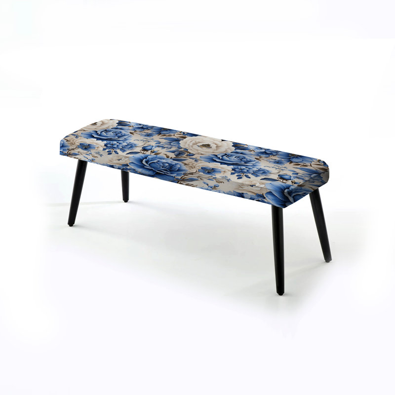 Banc bleu néo-victorien bleu motif victorien II - Banc rembourré floral noir