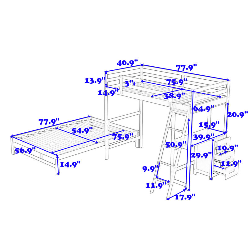 Jalayla Twin over Full 3 Drawer Standard Bunk Bed with Built-in-Desk