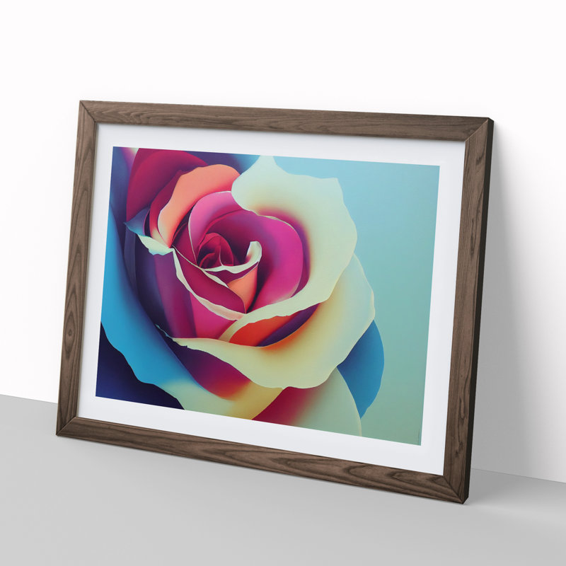 Colourful Rose Flower Vol.1 1 Piece Single Picture Frame Wall Art, 25cm H x 34cm W x 2cm D, Walnut Framed