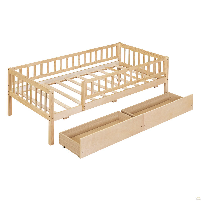 Twin Size Daybed Wood Bed With Two Drawers, Natural, Twin