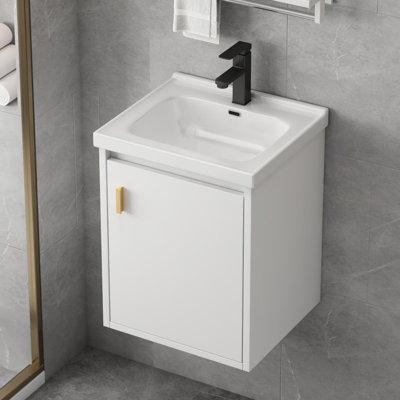 16 Inch Bathroom Vanity with Sink Combo, Wall Mounted Small Bathroom Vanity with Soft-Close Door Modern Floating Cabinet, Pop-up Drain, P-Trap Included,(No Faucet)